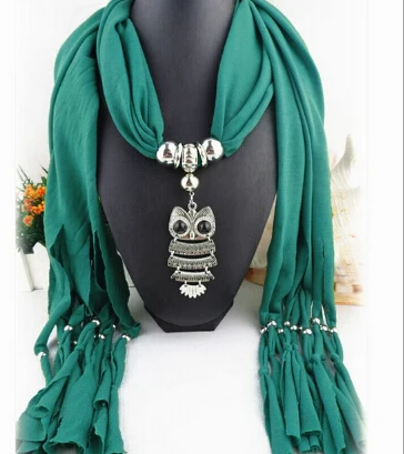 Новая мода, этнический шифон, шелковый шарф, ожерелье, s Сова, подвеска, воротник, колье, макси, ожерелье для женщин, бохо стиль, ювелирное изделие