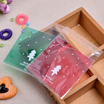 

500pcs Merry Christmas Tree OPP Self-adhesive Gift Candy Plastic Bag Cookie and Cake Baking bag Jewelry Packaging Bags BZ198