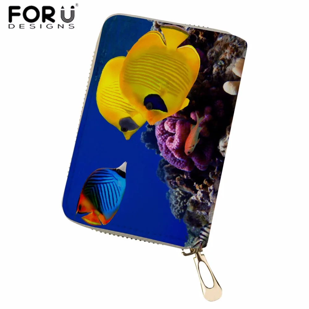 

FORUDESIGNS PU Credit Card Holder Sea World Fish Print Women Leather Card ID Holder Ladies Trvael Wallet Case for Business Card