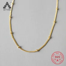 S925 стерлингового серебра простое колье-ошейник бусы короткая ключица ожерелье цепь