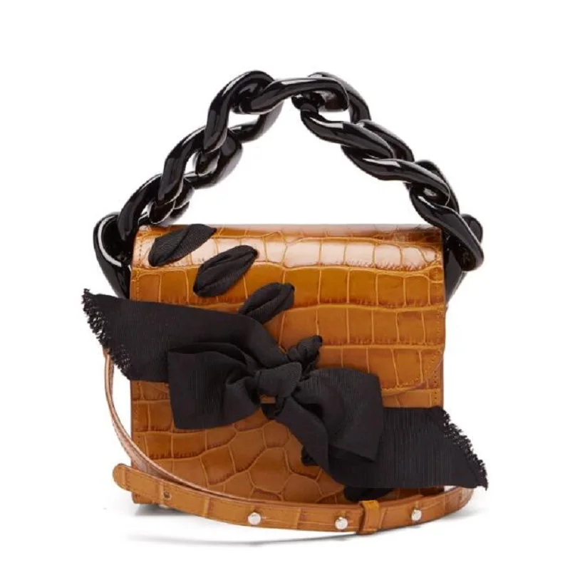 

Resin Chains Crocodile Pattern Handbag Adjustable Strap Totes Acrylic Ring handle Accessories Alligator Crossbody Shoulder Bag