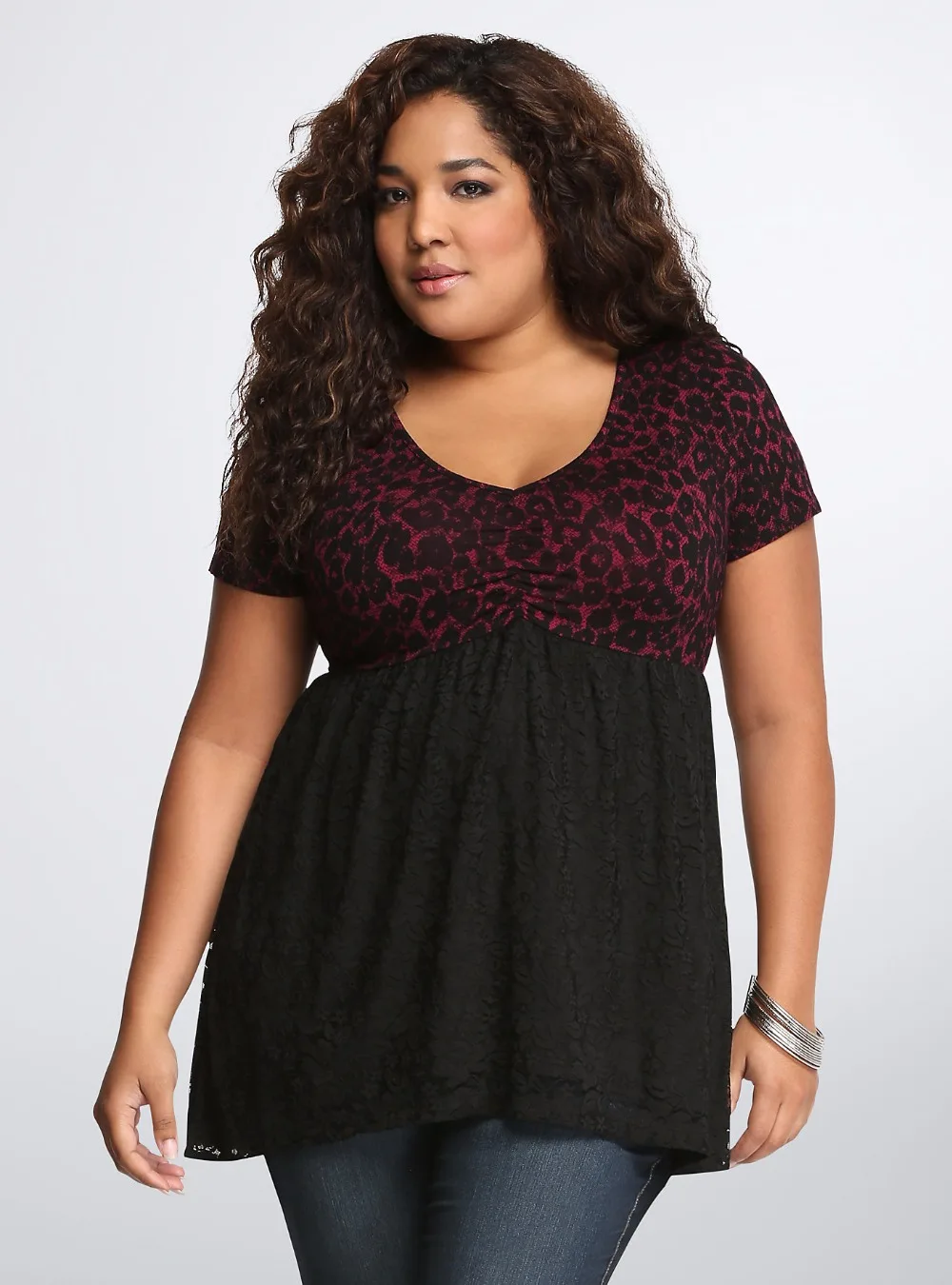 XL 10XL Novelty Large Size Women Leopard Lace Babydoll Peplum Long Top