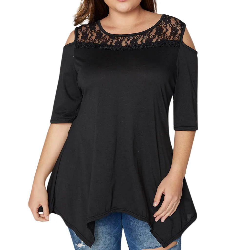 Plus Size Ladies Women Lace Blouse Fashion Cold Shoulder Half Sleeve ...