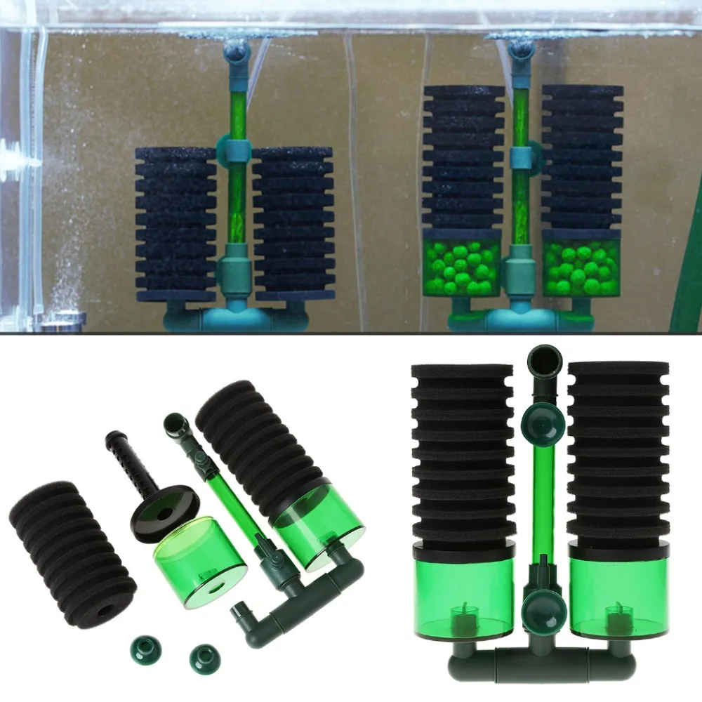 

Aquarium Fish Tank Biochemical Sponge Filter Air Pump Double Head w/ Suction Cup Practical