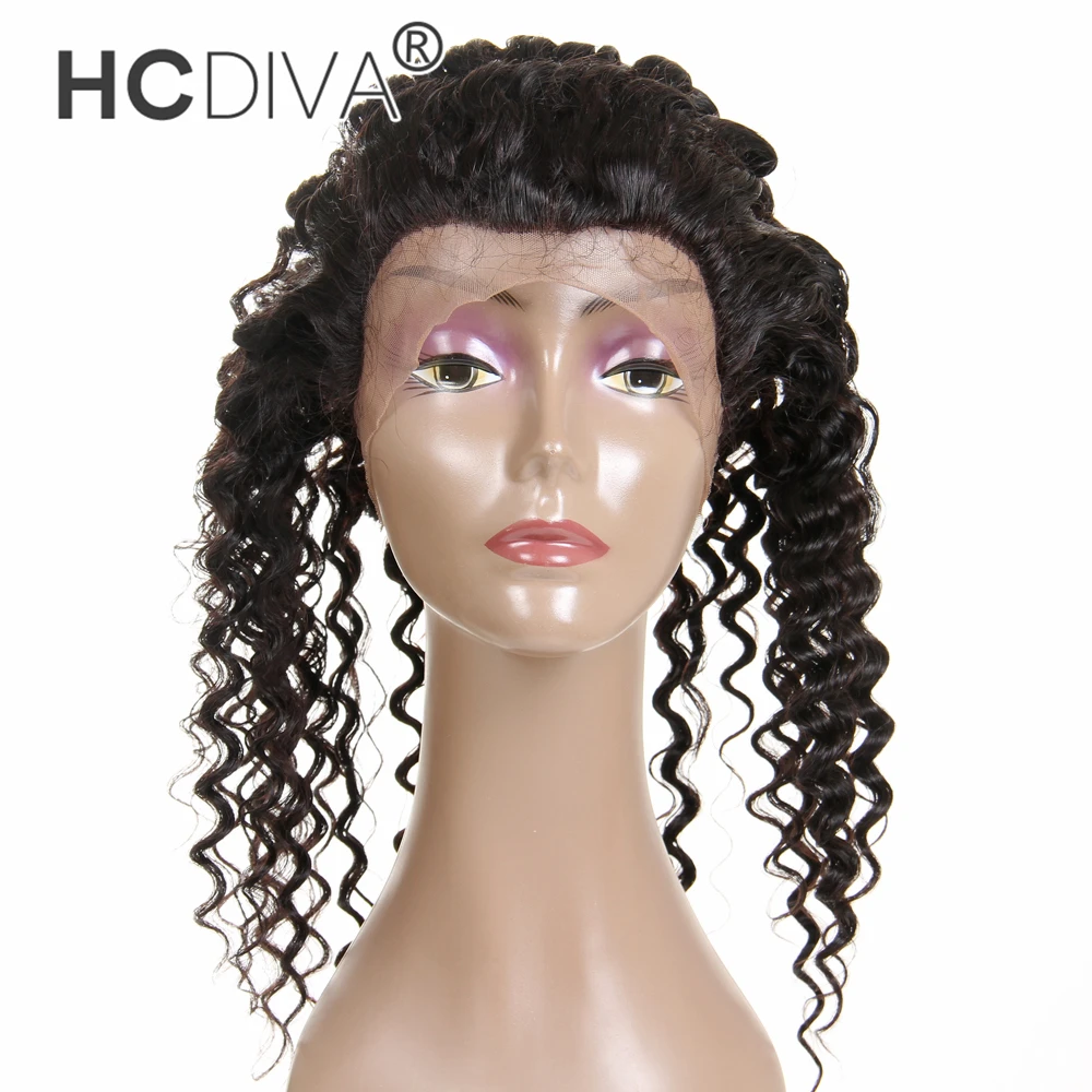 360 Lace Frontal Closure Remy Brazilian Deep Wave Human Hair Closure with Baby Hair Free Part No Tangle Natural Color HCDIVA