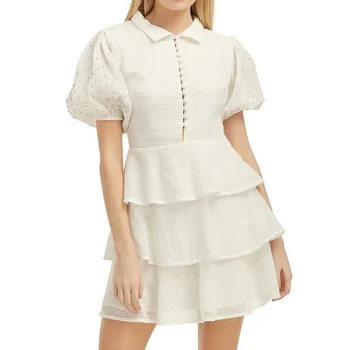 

Runway Dress Luxury Designer 2020 New Arrival High Quality Fashion Summer Puff Sleeve Turn Down Collar High Street Dress Ladies