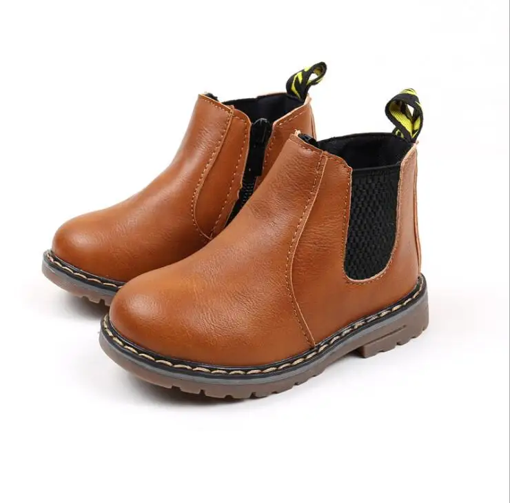 Осень и зима новая детская обувь для мальчиков и девочек Нескользящие английские меховые сапоги детские сапоги тонкие детские кроссовки 21-30