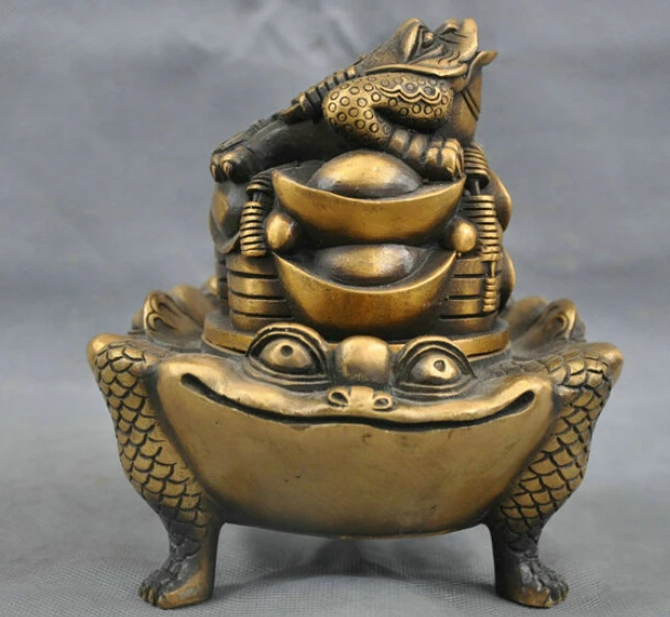 

6'' China Bronze Yuanbao Money Coin Toad Hoptoad Statue Incense Burner Censer R0712 (B0413)