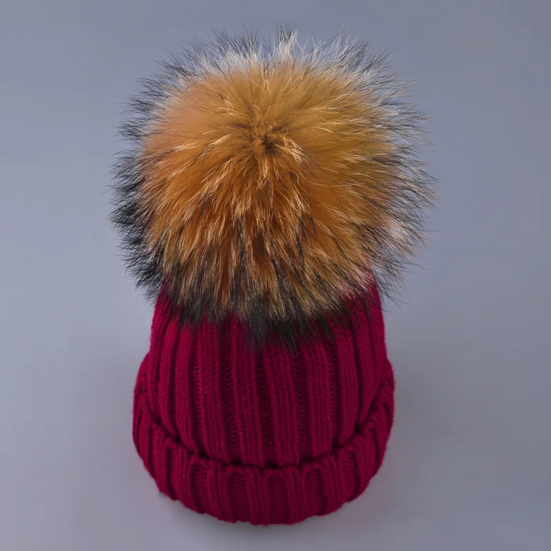 Модные зимние шапки с помпонами, женские зимние шапки, зимние шапки для девочек, пушистые меховые шапки с помпонами для женщин, толстые теплые шапки Skullies Beanies - Цвет: E