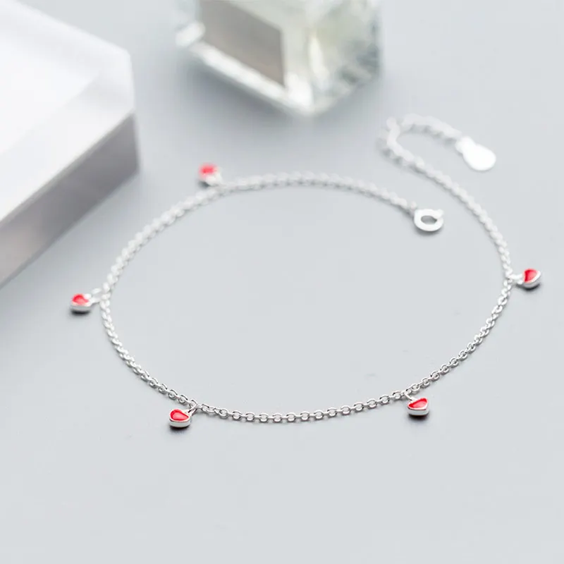 Пляжные женские браслеты для щиколотки из стерлингового серебра 925 пробы; босоножки с открытыми пальцами; маленький красный браслет-цепочка на лодыжку; женские украшения для ног