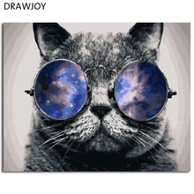 DRAWJOY обрамленные Животные Рисунок кошки и каллиграфия DIY живопись по номерам Раскраска по номерам на холсте для домашнего декора