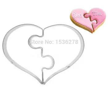 

Free Shipping Left Right Heart Love Puzzles Wedding Cookies Mold Valentine's Day Stainless Steel Biscuits Mold A263