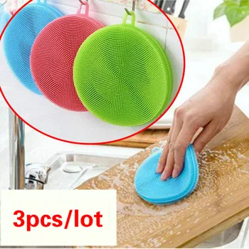 

3 Pack Silicone Rag Brush Kitchen Decontamination Scouring Cloth Sponge Washing Dishwasher Brush Cleaning Silicone Brush Bowl
