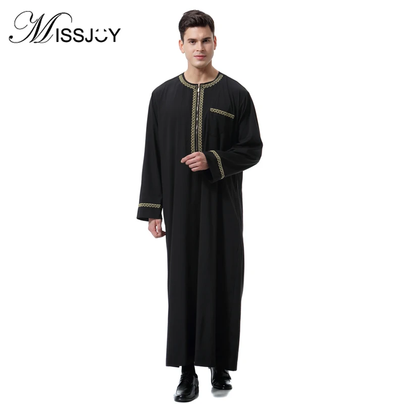 

2019 New Ropa Hombre Robe Muslim Men kaftan abaya Arab Islamic Zipper Long Sleeve Patchwork Tenue Musulman homme Erkek Giyim