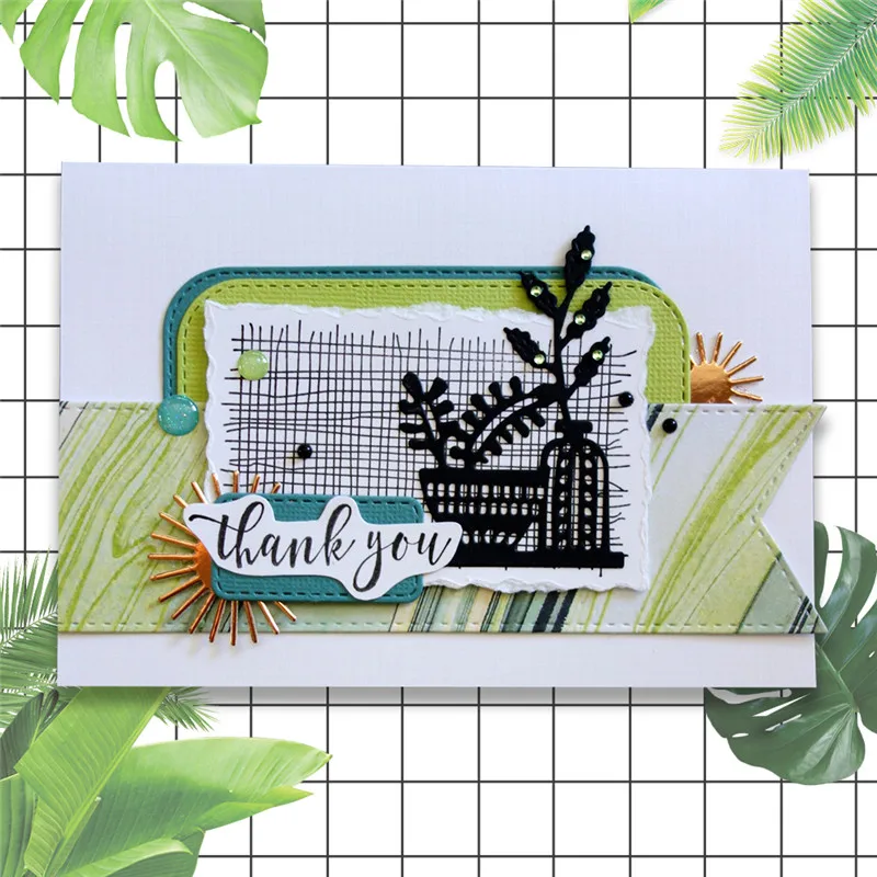 

Large Cactii Succulents Bonsai Border Dies Metal Cutting Dies for Card Making Scrapbooking Album Embossing Stencil Craft