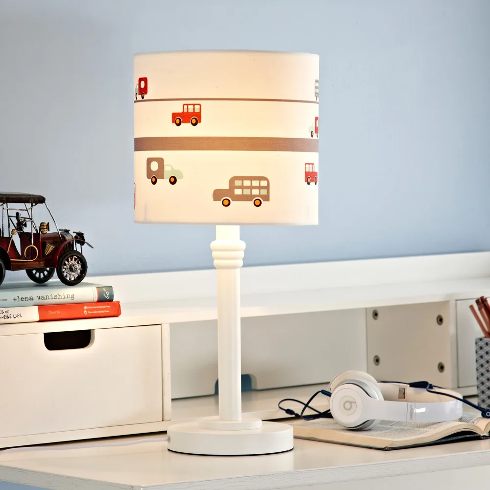 

Creative Fashion Personality Car White Wood Fabric Led E27 Table Lamp For Boy Children's Room Bedroom Bedside Lamp 1773