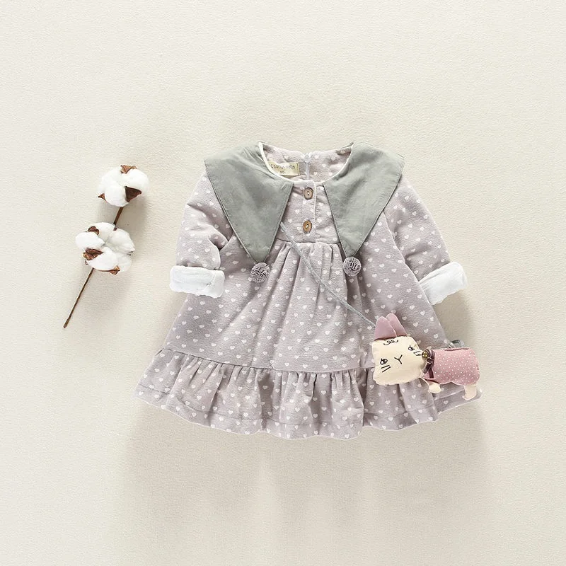 Детское осенне-зимнее бархатное платье-пачка принцессы в горошек с оборками и длинными рукавами для маленьких девочек Vestidos+ сумка, S7818 - Цвет: Grey