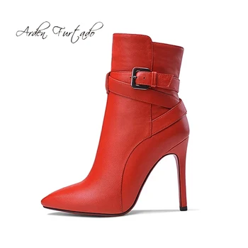 

Arden Furtado 2019 Fashion Women's Shoes Pointed Toe Stilettos Heels Zipper Elegant Sexy Elegant Ladies red ankle Boots 44 45