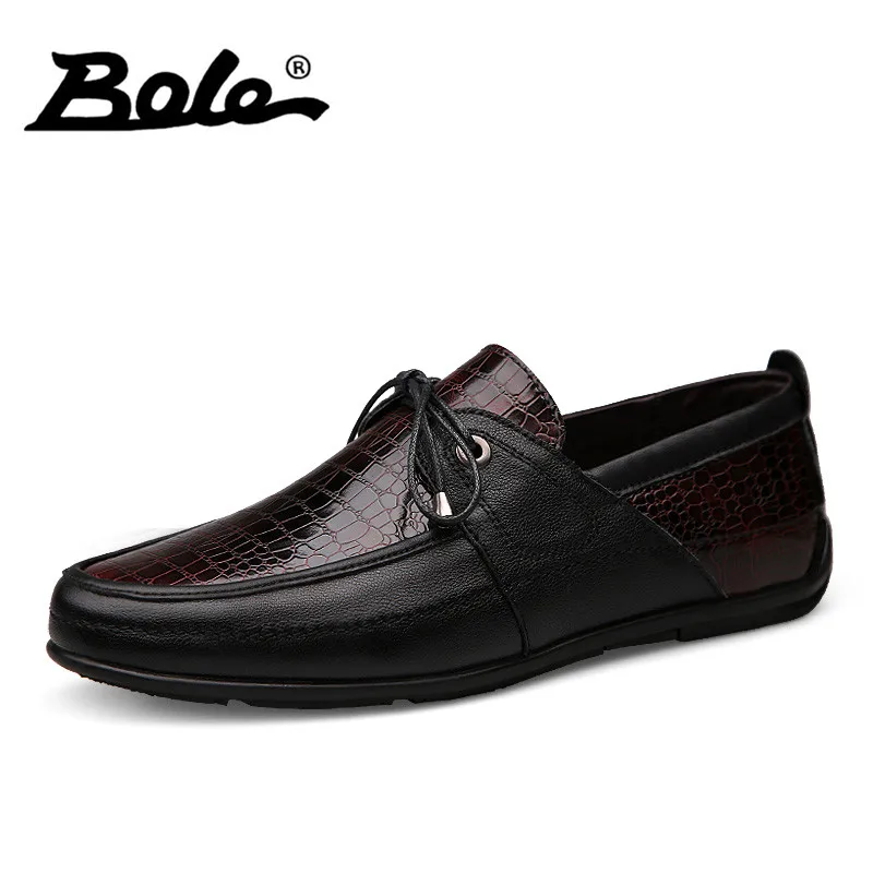 

BOLE New Design Lace Up Handmade Leather Men Shoes 2017 Fashion Soft Moccasins Fashion Brand Men Flat Driving Shoes Men Footwear