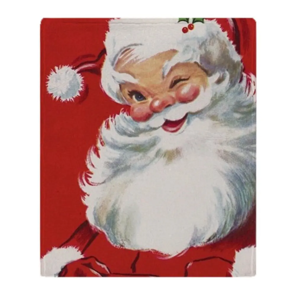Vintage Christmas Jolly Santa Claus Soft Coral Fleece Fabric Throw