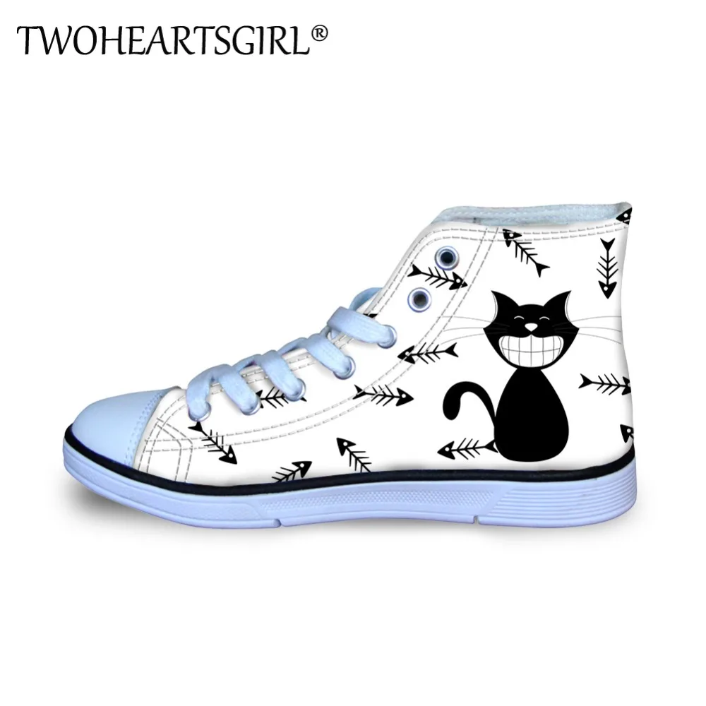 

Twoheartsgirl Fashion Children's Canvas Shoes Cartoon Cats Print Girls High Top Comfortable Running Flat Kids Sneaker Shoes 2018