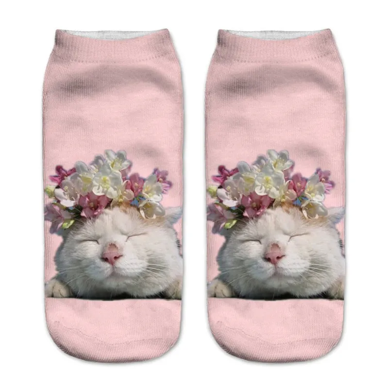 Носки с котом 3D женские носки с низкой лодыжкой Повседневные носки с принтом