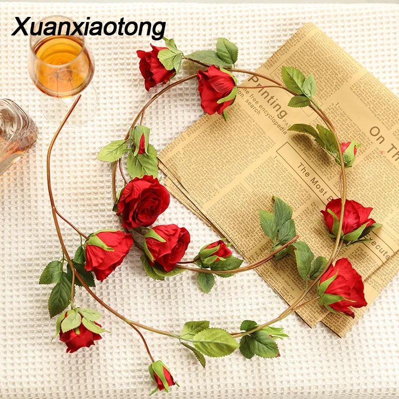 

Xuanxiaotong 1pcs 150cm Artificial Rose Flower Vine for Home Garden Balcony Wedding Ornament arranjos com flores artificiais