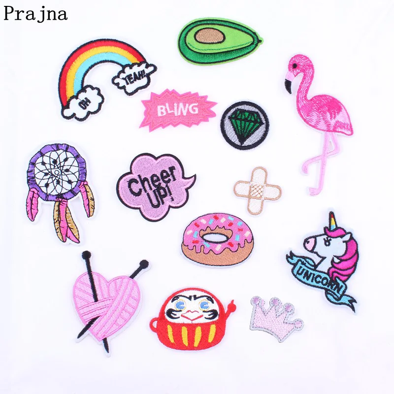 

Prajna Cartoon Parches Embroidered Iron on Patches For Clothing DIY Stripes Clothes Patchwork Stickers Sew Patches Fabric DIY