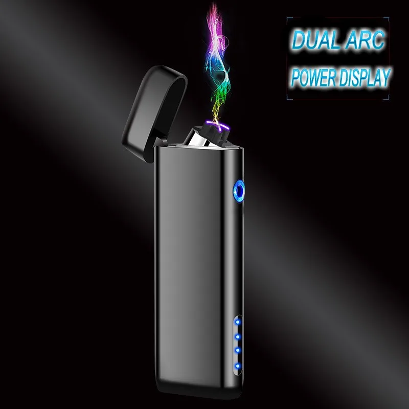 

Thin Cigarette Lighter Electric USB Double Arc Lighter Metal Windproof Electronic Rechargeable Plasma Lighters Gadgets for Men