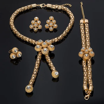 

BAUS Wholesale 2019 NEW Exquisite Dubai Gold color Jewelry Set Nigerian Wedding statement jewelry set African Beads Jewelry Set