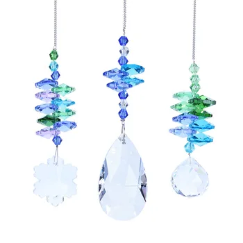 

H&D Set of 3 Blue Chandelier Crystals Prisms Suncatcher Rainbow Collection Pendant Home Wedding Decor Christmas Ornaments Gifts
