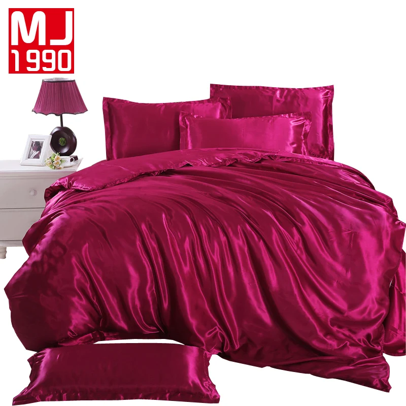 

2018 NEW Ice Silk Bedding Set 3/4pcs Full / Queen / King Size Bed Sheet Set Solid Duvet Cover Set Sheet Pillowcas