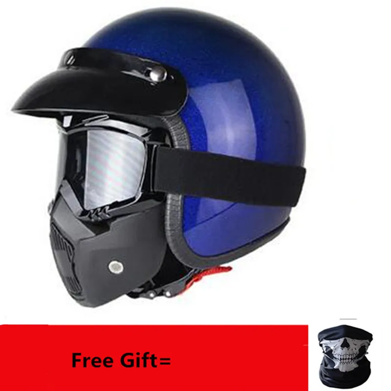Новое поступление шлемов с открытым лицом 3/4 шлем персонализированные Мужские Женские винтажные Ретро мотоциклетные cascos de motociclistas шлемы золотые - Цвет: shine blue