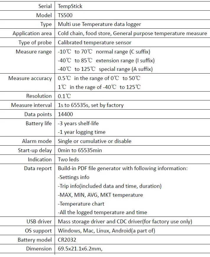 TS500C, регистратор данных температуры USB со встроенным отчетом pdf,-30 до 70 градусов, точность 0,5 градусов
