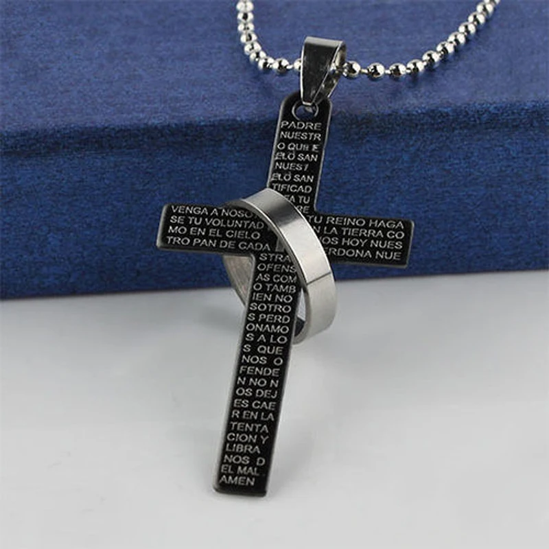 

New Arriaval Men Stainless Steel Cross Pendant Necklace Vintage Prayer Cross Lover Couple Necklaces Jewelry Gift 4 Colors