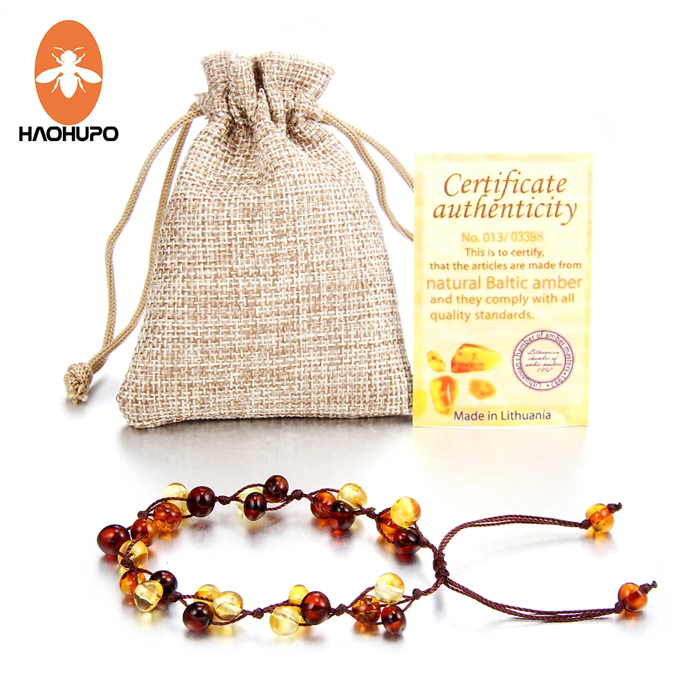 

HAOHUPO Amber Adjustable Bracelets Handmade Genuine Amber Beads Bracelet Original Fine Jewelry 7 Chakra Stones for Baby Adult
