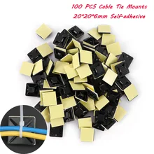 100 adet 20*20mm yüksek kaliteli dayanıklı siyah Zip kravat araba kablo tel çıkarılabilir kendinden yapışkanlı duvar tutucu kablo bağlar klip