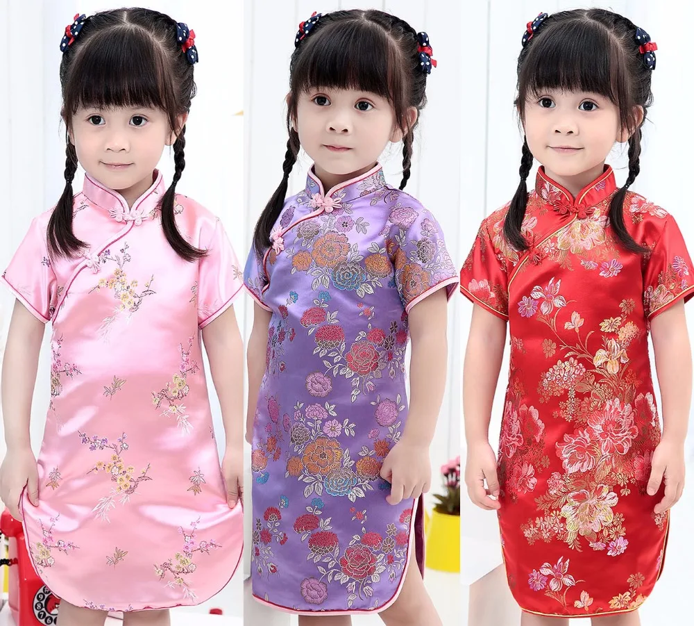 

2019 New Summer Baby Girl NEW YEAR long Dresses Kid Chinese Style chi-pao qipao cheongsam gift