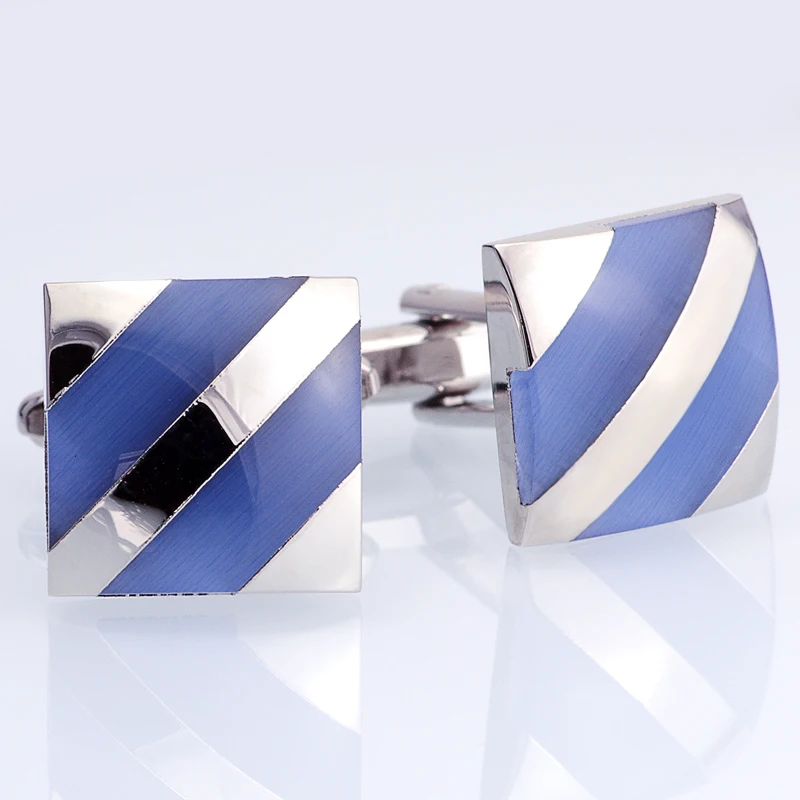 Classic Square Cuff Link Men Accessories Rhodium Plated Blue Lapis Stone Button Shirt Cufflink for Gift  Jewelry