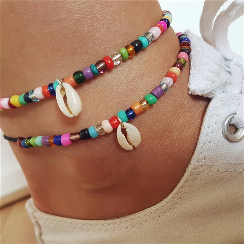

1pcs Bohemian Shell Charm Colorful Beads Anklets For Women Foot Chain Jewelry Summer Beach Beaded Anklet Leg Bracelets C25