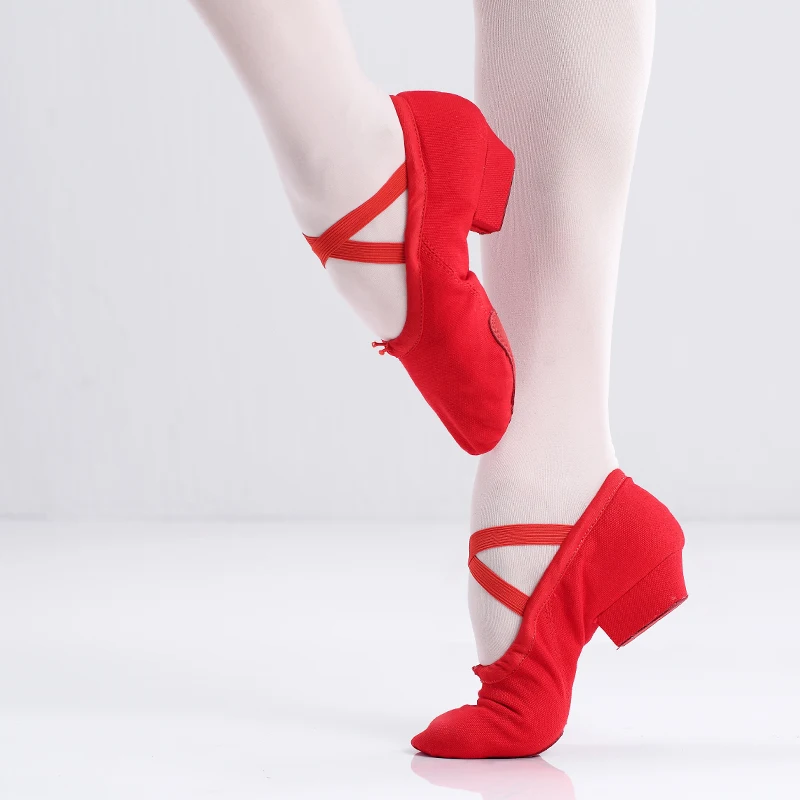 Ballet Teacher Shoes Low Heels Character Shoes Soft Sole Red Dancing