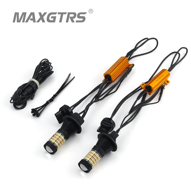 2X T20 7440 W21W светодиодный двухцветный белый/янтарно желтый переключатель сигнала