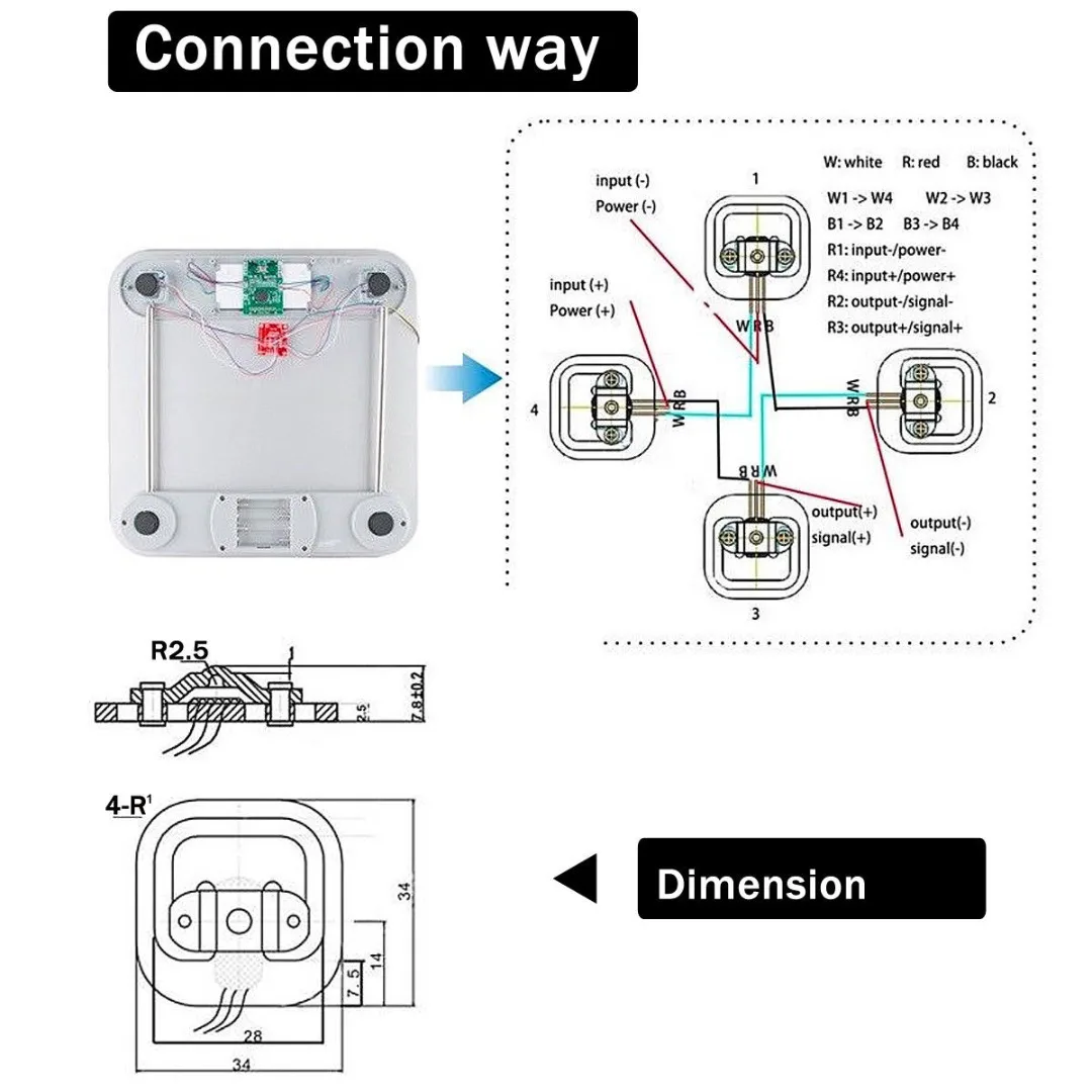 4pcs 50KG Body Scale Weight Sensors Body Load Cell Resistance Strain Weight Sensor + HX711 AD Module
