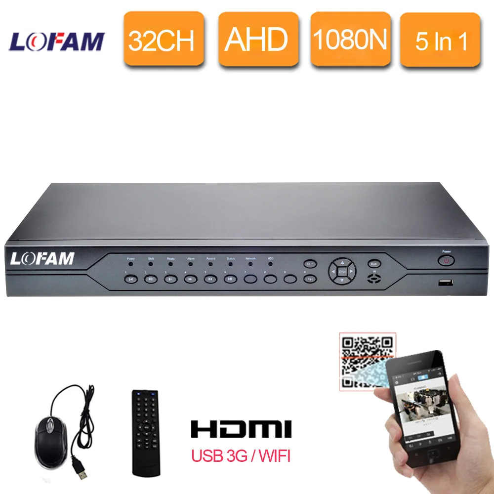 Гибридный видеорегистратор LOFAM 32CH 1080N AHD DVR цифровой HDMI 1080P NVR HVR 5 в 1 сетевой P2P/CMS