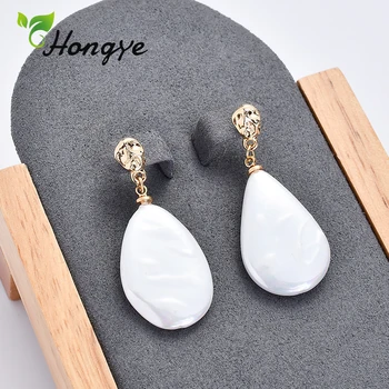 

Hongye Big Drop Earrings Fashion Dangling Antique Look 14k Gold Jewelry Freshwater Pearl Female Elegant Bijoux 2020 Hot Sell