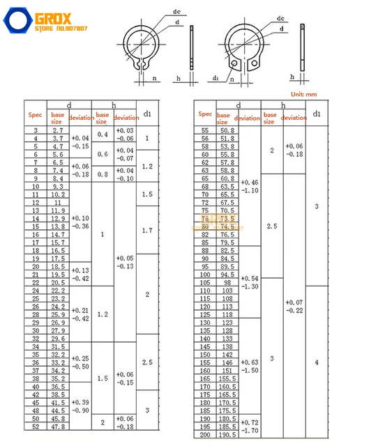 Snap Ring Sizes