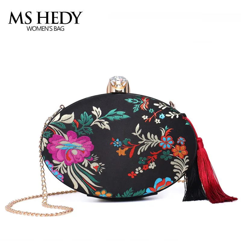 MS HEDY Retro Women Evening Clutch Bags Silk Embroidery Party Purses Tassel Handbags Vintage ...