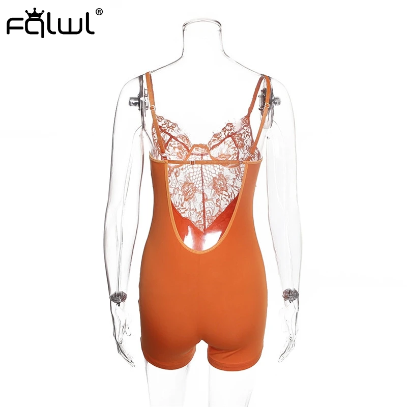 FQLWL прозрачный Короткий кружевной сексуальный Облегающий комбинезон для женщин игровая одежда открытая спина Летний комбинезон женский s комбинезон женский