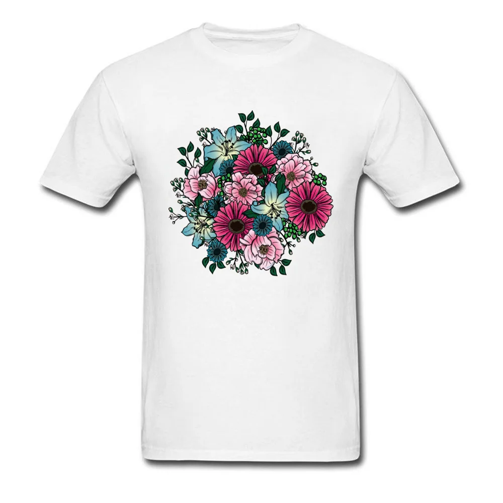 Bouquet Round Collar Tshirts Labor Day Tops Shirts Short Sleeve On Sale 100% Cotton Slim Fit T Shirt Printing Male Bouquet white