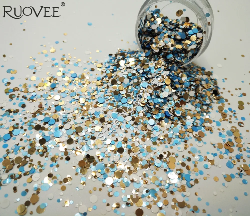 

MRMX-001 Mix Round glitter Dot Shape Flake nail glitter powder for nail Gel polish, acrylic nails and Make up decoration
